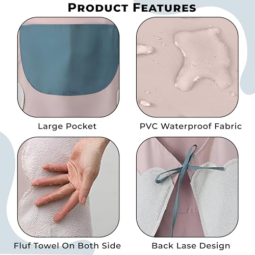 Image of Kraptick Kitchen Apron - Comfortable Cooking Waterproof Apron for Men and Women With Pocket and Side Coral Velvet for Wiping