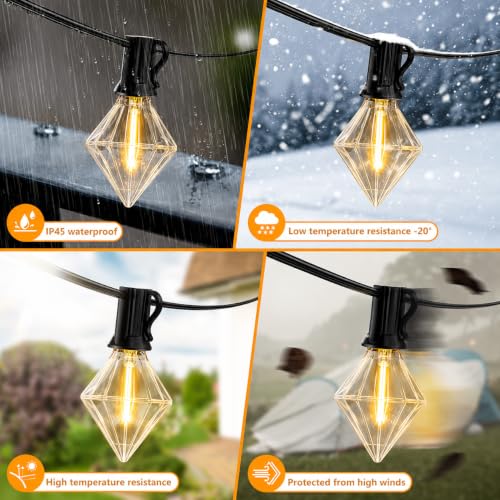 Image of One94Store Diamond Shape Outdoor String Lights | 5 Meter with 12 Warm White LED Bulbs | Waterproof Decorative Fairy Lights for Balcony, Garden, Porch & Home Decor