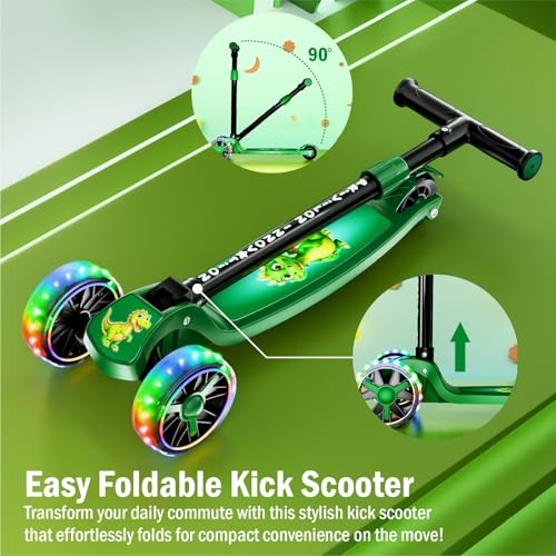 Image of 3 Wheel Kick Scooter for Kids of Age 3-8 Years, All PU 3 Wheel 3 Level Height Adjustment, Light Weight 50kgs Weight Capacity for Kids (Green LED Light)
