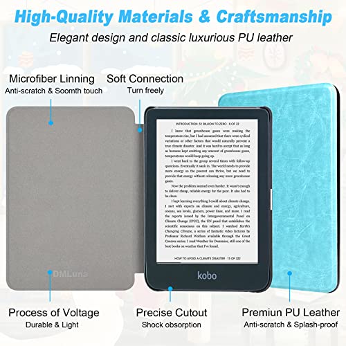 Image of DMLuna Case for Kobo Clara BW (Model N365) / Clara Colour (Model N367) / Clara 2E 6 inch, Ultra Slim Lightweight Folio Premium PU Leather Protective Cover with Auto Sleep /Wake Function, Sky Blue
