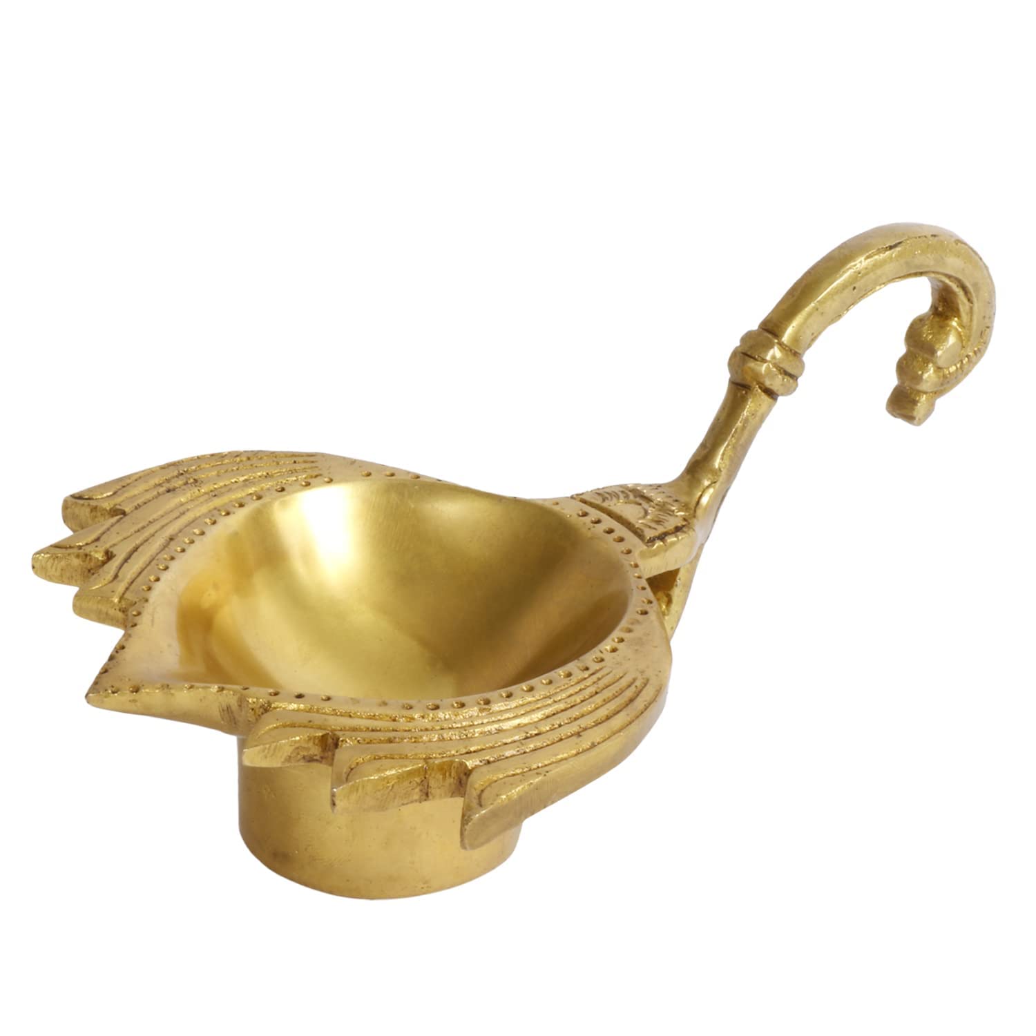 Kartique Brass Oil Lamp Diya Deepam for Temple Aarti Deepak Pooja Camphor Kapoor Kapur Burner Hand held Dia Puja Jyot Gold Color Height 2.75 Inch