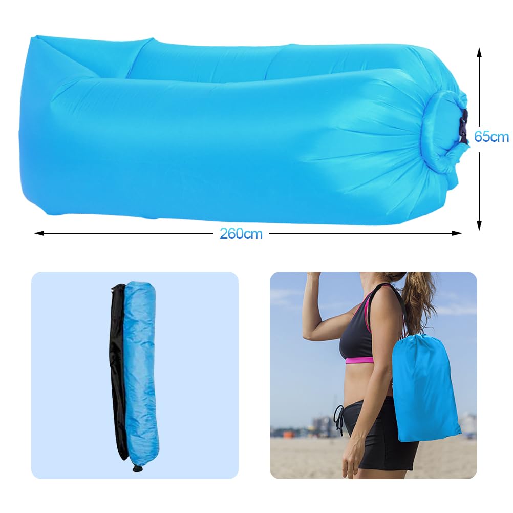 Gohytal Aufblasbare Liege, Luft Sofa, Luftsofa mit Tragetasche, Wasserdichtes Aufblasbare Air Lounger für Garten, Seeufer, Strand, Camping, Picknick, Musikfestivals, Aufblasbarer Sessel (Himmelblau)