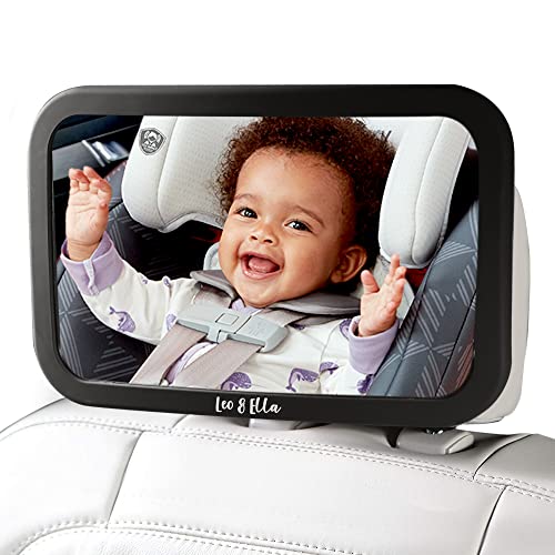 Image of Leo&Ella Small Baby Car Mirror Safety First, Certified Crash Tested for Rear Facing Baby Car Seat Shatterproof Mirror with Adjustable Safety Mount Crystal Clear View of Newborn