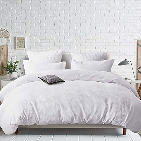 David's Home 100% Cotton Waffle Weave Duvet Cover Set- Waffle Texture Comforter Cover King Size- Soft and Breathable Bedding Sets-3 PCS-104x90 Inches, White Cover