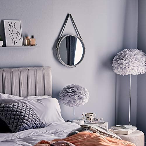Beautify Grey Round Wall Hanging Mirror Decorative Velvet Strap Beauty Vanity Mirror Suitable for Dressing Room, Bedroom, Living Area, Hallway - 40 x 40cm