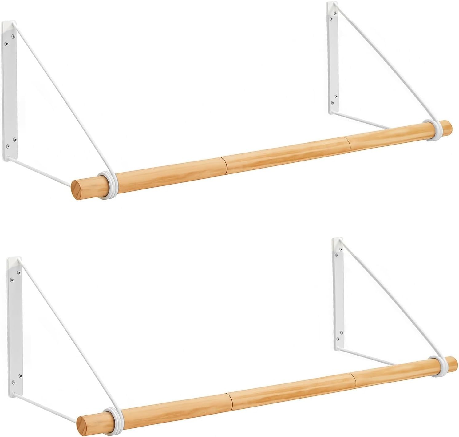 FERNVALE Wall Mounted Clothes Rail – 80cm Wooden Hanger Rail with White Steel Frame, Space-Saving Design – Wall-Mounted Garment Bar for Hallway, Bedroom (2)