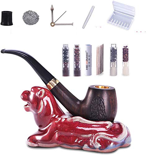 CVJdfhRE pipe rack, Tobacco Smoking Pipe Set with Wooden ,Include Jun Porcelain Stand Holder,Scraper,Filter Element