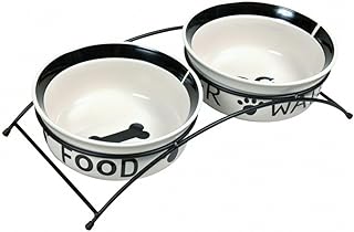 Napf-Set, Keramik/Metall, 2 × 0,6 l/ø 15 cm/32 × 9 × 15 cm, weiß/schwarz product image