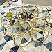 LUGSHIREE Gold Coffee Table Glass Modern Coffee Table, Hexagon Free Combination Glass Center Table Small End Tables with Metal Frame for Living Room Set of 1