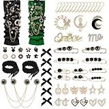 YLOKO 98PCS Junk Socks & Shoes Charms Kit with Rhinestone Brooches, Pearl Gold Safety Pins, Black Bows and Lace Shoelaces, DIY Jewelry Accessories for Socks Sneakers Clothes Bags Hats
