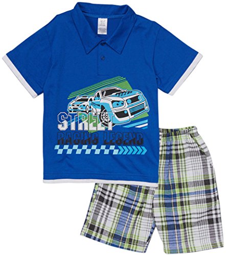 Image of ToBeInStyle Boys' 2-Piece Graphic Top & Plaid Shorts Outfit Set - Polo or V-Neck Tee