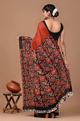 Image of Crafts Moda Pure Cotton Floral Print Saree with Blouse for Women