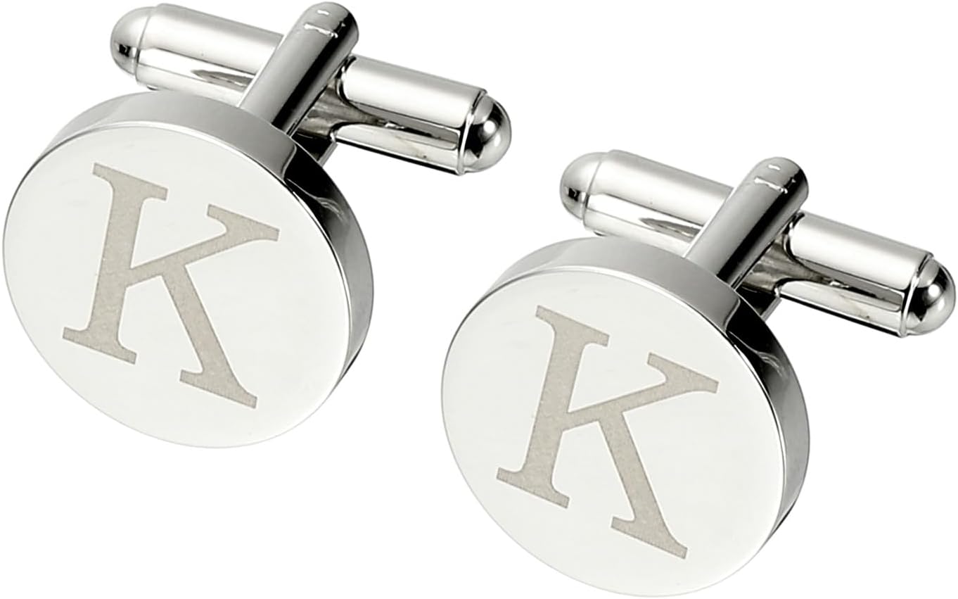 PATIKIL Silver Mens Cufflinks, Copper Round Letters A-Z Initial Cufflinks for Men for Father Husband Weddings Gift Birthday