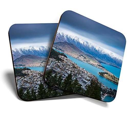 2 x Square Coasters - Queenstown New Zealand Landscape Cork Backed Home Kitchen Accessory Tea Coffee Mug Mat #46230