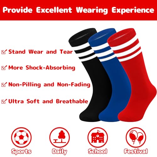 Image of Olreco 3 Pack Toddler Soccer Socks Kids Baseball Socks Boys Girls Softball Sock Youth Football Sock Athletic Accessories