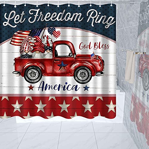 4 Pcs American Flag Shower Curtain Set , With Non-Slip Rugs Toilet Lid Cover Bath Mat ,Independence Day 4 Of July Decoration Shower Curtain With 12 Hooks , Waterproof Bathroom Set 65" X 70 " #TOP2