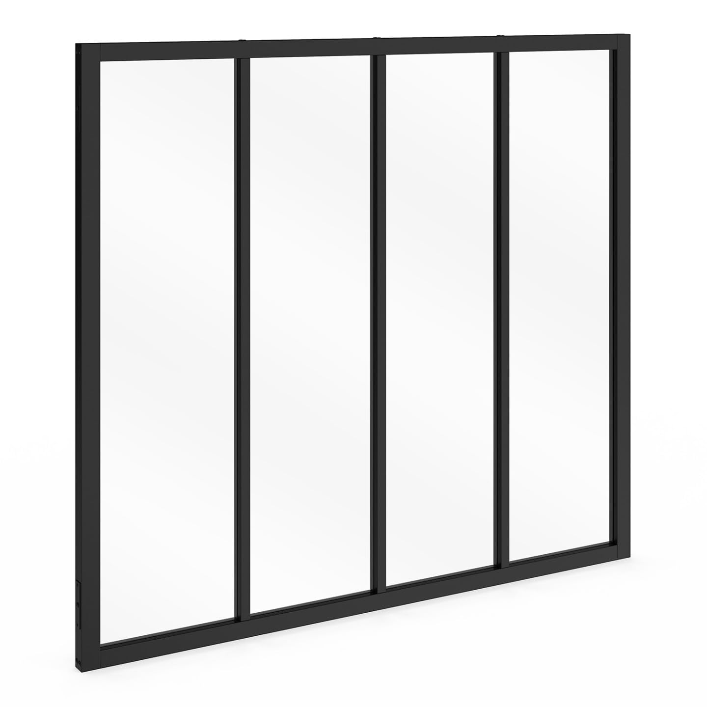 IDMarket - Verrière Atelier 4 vitrages L. 116 x H.108 cm en métal Noir et Verre trempé