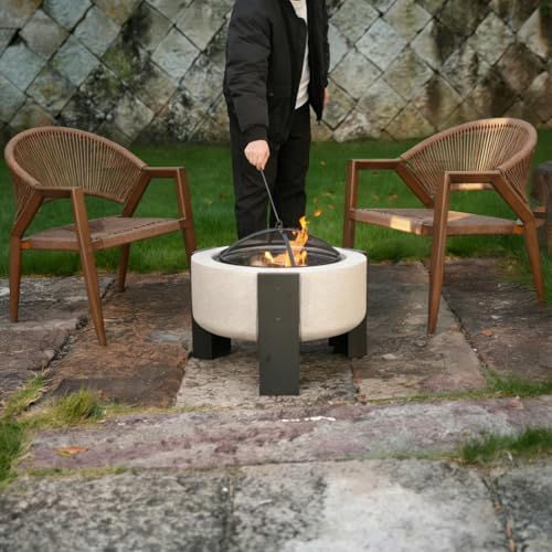 Image of Wood Burning Concrete Outdoor Fire Pit,Heat Resistant MGO Ceramic Material Base with BBQ Grill Firepit for Patio Garden,Backyard Barbecue,Outdoor Gatherings (Grey 3)