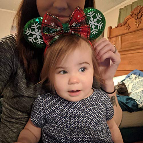 Image of CLGIFT Rose gold Minnie Ears,Pick your color, Iridescent Minnie Ears, Silver gold blue minnie ears, Rainbow Sparkle Mouse Ears,Classic Red Sequin Minnie Ears (Christmas Green)