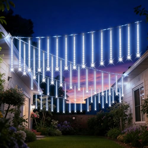 Aartner Outdoor Christmas Lights Meteor Shower Lights Snow Falling Lights 12 inch 8 Tube Outside Christmas Lights for Xmas Tree Halloween Decorations Window Wedding Party