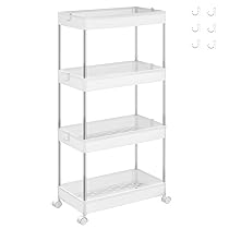 SONGMICS Carrello Portaoggetti a 4 Livelli, Carrello con Ruote, Carrellino da Cucina Bagno Ufficio, 23,6 x 42 x 86 cm, Bianco Nuvola KSC10WT