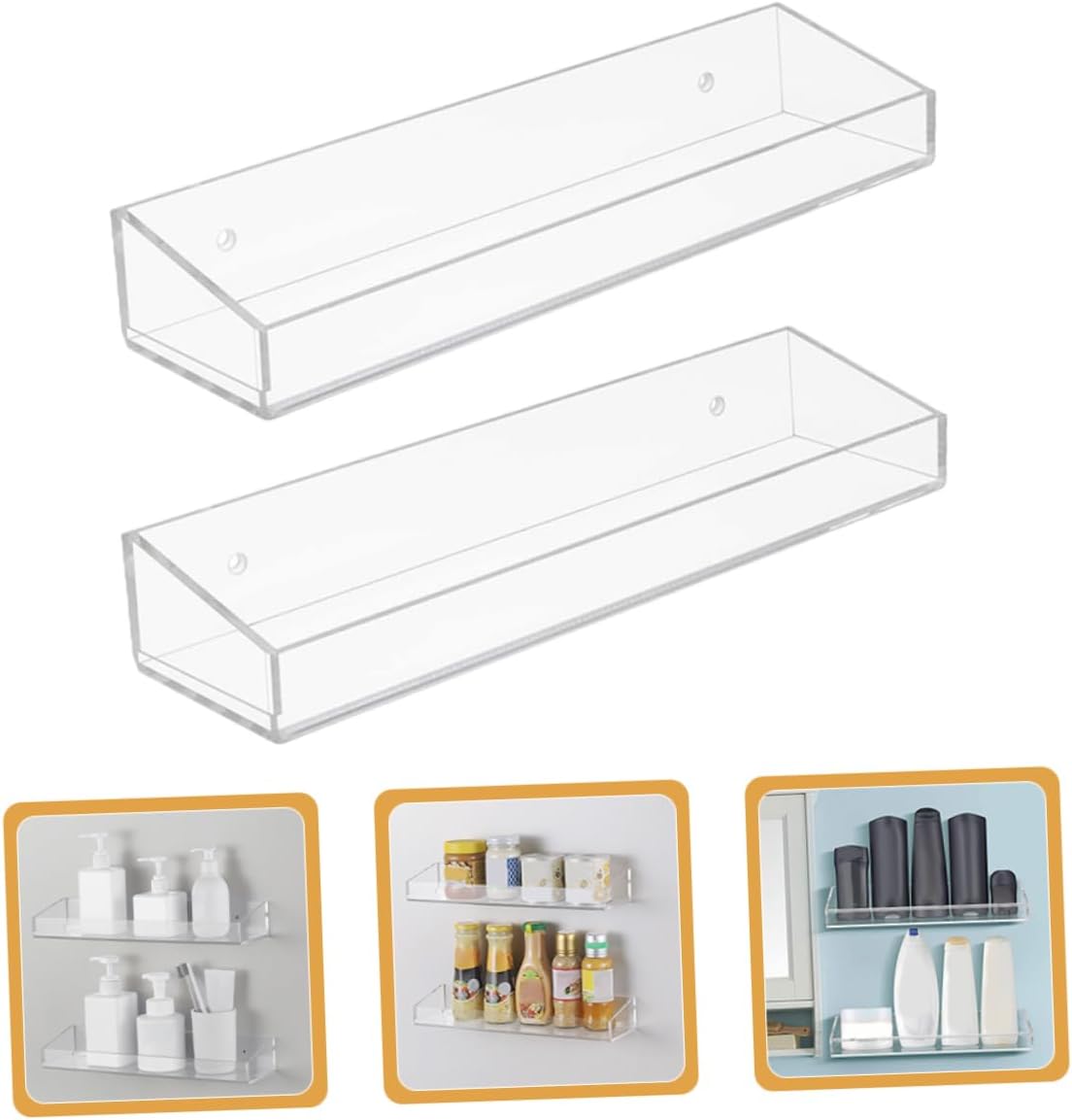 1set Floating Acrylic Shelf for Bathroom and Kitchen Storage Wall-mounted Organizer for Toiletries Seasonings and Essentials for Efficient Space Saving