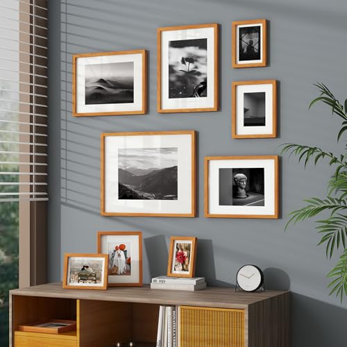 Image of 16 x 20 Picture Frame, USA-Sourced Natural Teak Wood Photo Collage Frame with HD Tempered Glass, Modern Simple 16x20 Wooden Frame Matted to 11x14, Vertical & Horizontal Wall Hanging Display