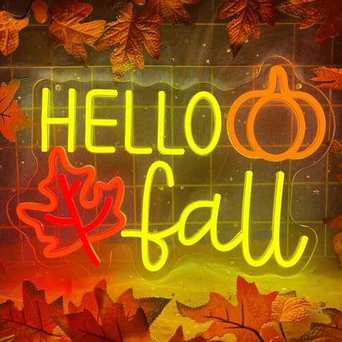 Fall Letrero Letras Letrero de neón de Hello Fall Regulable, luces de neón LED de otoño con ...