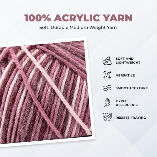 Image of Mary Maxim Maximum Value Acrylic Yarn for Crocheting and Knitting, Soft Worsted Weight Pink Yarn 4, Ideal for Blankets, Sweaters, Hats, and Scarves, 8 oz Skein (474 Yds), Rose Ombre - 1 Skein
