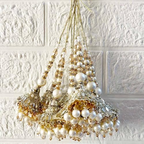 Image of Adikala Craft Store Handmade Ethnic Latkan Tassel Set of 2 for Saree Pallu, Blouse, Suits, Dupatta, Lehenga Decor (Silver Mirror Cone)