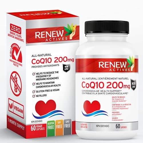 Renew Actives CoQ10 Ubiquinone Supplement: 200Mg CoenzymeQ10 Supplements for Cardiovascular,Neurological, and Immune System Health Support - High Potency Oxidized CoQ10 Pills - 60 Veggie Capsules