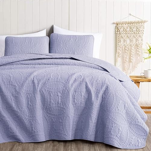 Image of Chezmoi Collection Austin 3-Piece Oversized Bedspread Coverlet Set (Queen, Lavender)