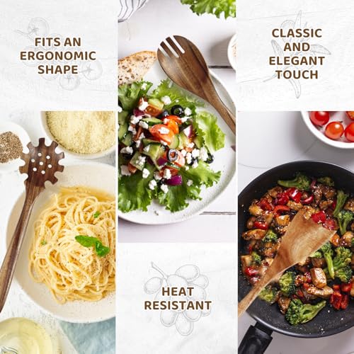 Cucharas de madera para cocinar, juego de utensilios de cocina de teca con espátulas y base 6