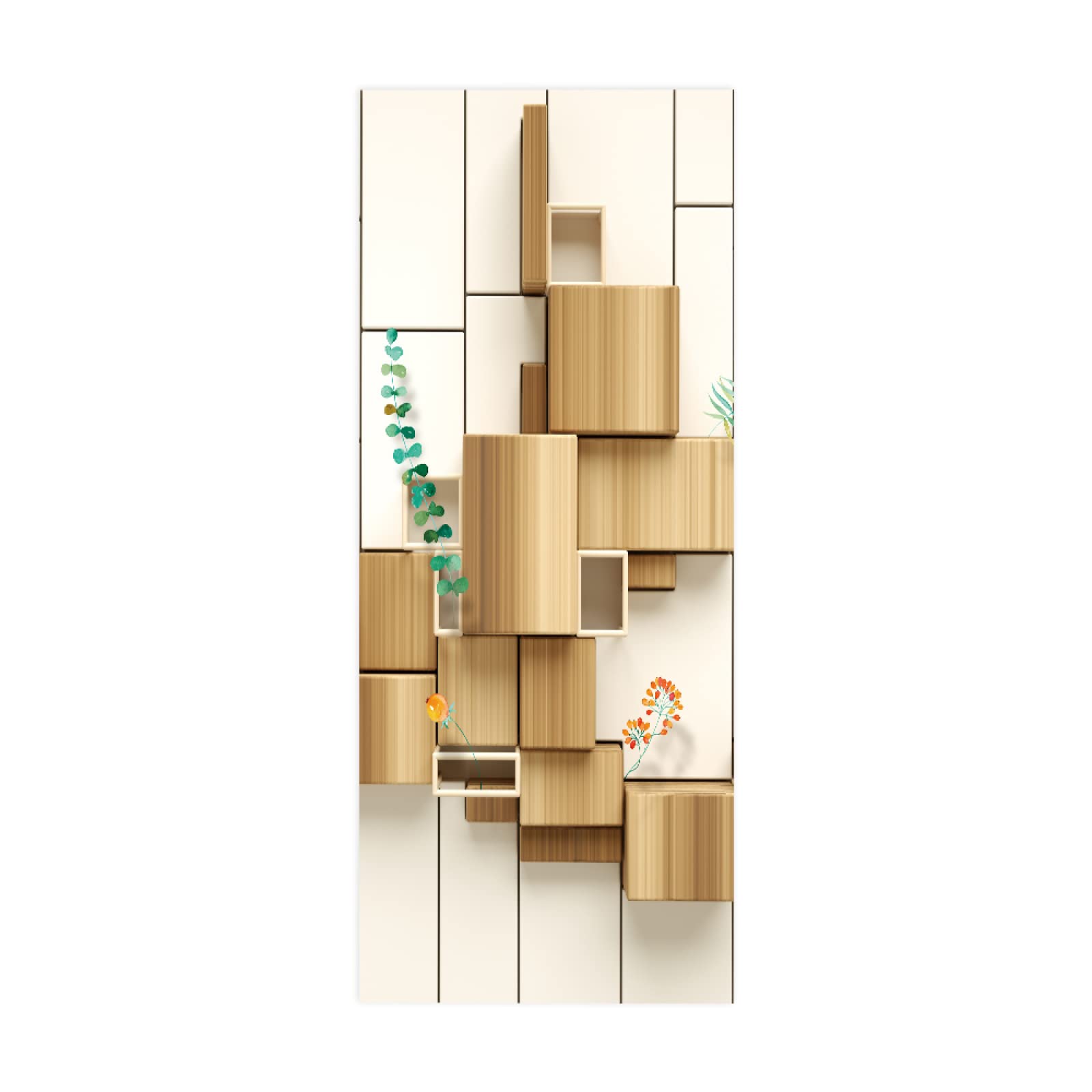 3D Door Mural Sticker Abstract Wood W85 x H205 cm Interior Doors Modern Art Peel and Stick Removable Vinyl Decals for Home Decor