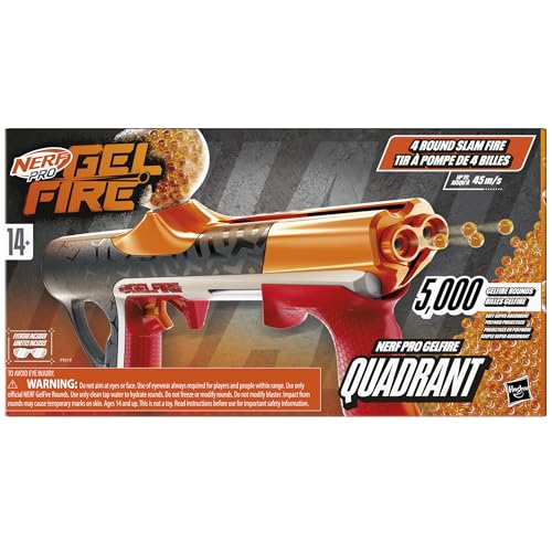 Image of Nerf Pro Gelfire Quadrant Blaster, 150 FPS, 5,000 Gelfire Rounds, 4 Round Slam Fire, 400 Round Hopper, Eyewear, Ages 14+