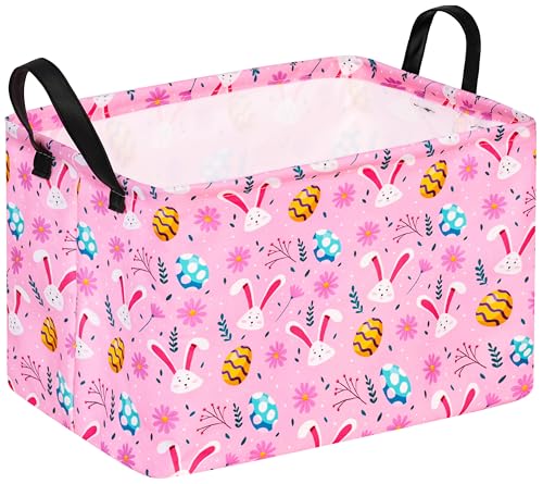 Image of Easter Eggs Gift Pink Rabbit Shelf Basket Clothes Laundry Storage Box Storage Bins, Bunny Basket, Laundry Hamper with Handles