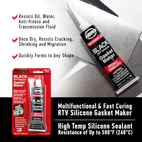 ABRO RTV Silicone Sealant and Gasket Maker: Up to 500 Degree F Heat, High Temp Silicone Sealant, 3 oz/85g Tube - Black