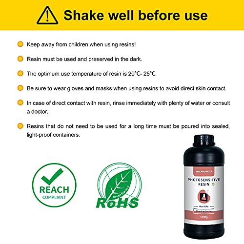 Rich-Opto 734541673590 3D Printer Resin 1000G Red Wax-Like Uv-Curing 405Nm Rapid High Precision Quick Curing Standard Photopolymer Resolution Low Odor thumb #3