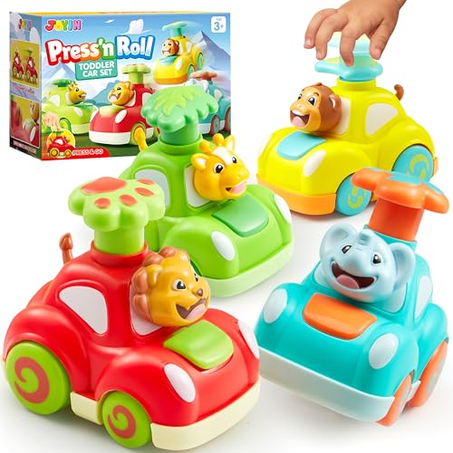 JOYIN Coches de Juguete, Coches de Tracción Trasera, Juego de Coches de Bebé con Forma de Animal (Elefante, Mono, Jirafa, León), Juguetes para Bebés, Regalos para Niños de 1, 2 y 3 Años