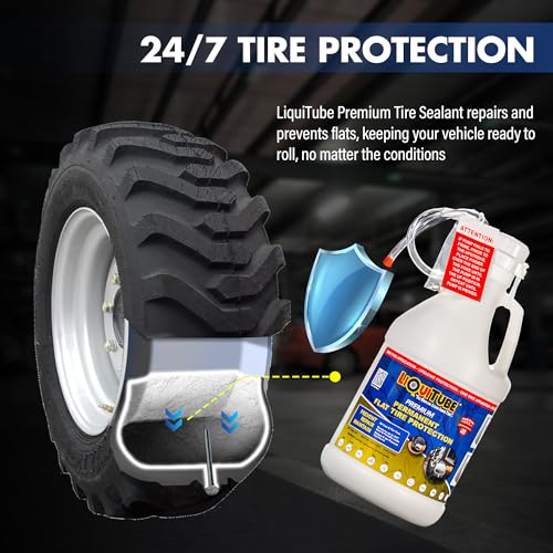 Image of Premium Heavy Duty Tire Sealant - Permanent Flat Tire Protection for Trailer and Off Road Tires - Maintain Air Pressure, Balance - Seal Punctures, Bead, Rim, Tire Weathering Leaks (1 Gal)
