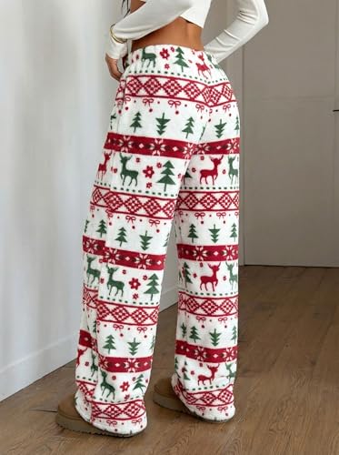 Image of ZAFUL Women's Fuzzy Plush Pajama Pants Wide Leg Pj Bottoms Lounge Pants | Soft Fluffy Sleep Pants Drawstring Elastic Waist Teddy Pjs for Women No Pockets