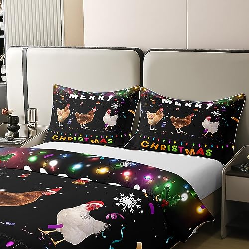Homewish Merry Christmas Bedding Set Xmas 100% Cotton Duvet Cover Double Chicken Print Comforter Cover Rainbow Neon White Snowflake Decorations Bed Sets with 2 Pillowcases New Year Gifts - Image 4