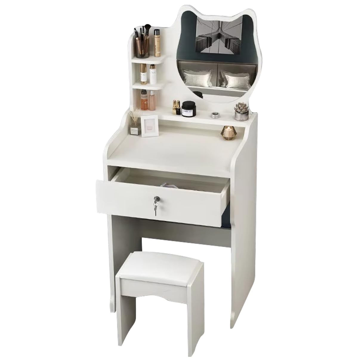 Dressing Table Bedroom Dressing Table Mirror Makeup Table Simple Modern Multi-Functional Storage Cabinet E, White
