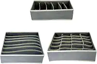 Kit 3 Organizadores de Gaveta Colmeia – 24, 7 e 6 Divisórias – Ideal para Roupas Íntimas, Cuecas, Meias e Biquínis – Práticos, Compactos e Perfeitos para Gavetas e Guarda-Roupas (cinza)