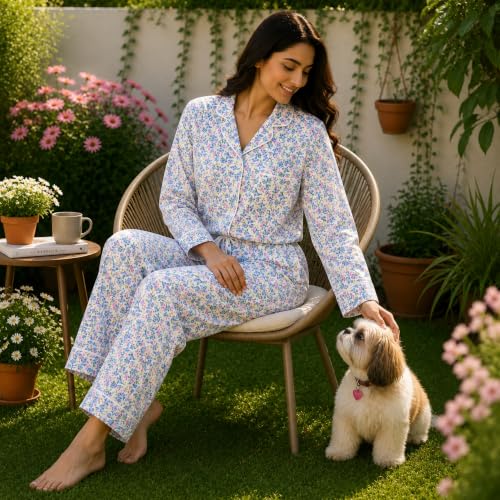 Image of Huar Cotton Pajamas Set for Women - Luxurious Cotton Womens Pajama Sets - Comfortable Christmas PJ Set, Breathable & Light Pj