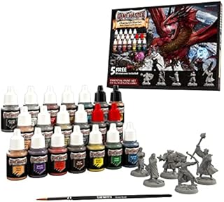 The Army Painter Gamemaster Character Starter Role Playing Paint Set, 20 Dropper Bottles of 12ml Acrylic Paint with Mixing Balls, 5 Plastic Miniature Figurines and 1 Starter Paint Brush, for DnD