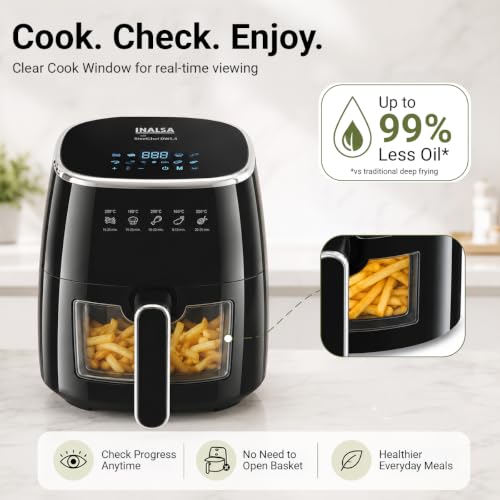 Image of INALSA Air Fryer with Stainless Steel Basket| Non Toxic|5.5 ltr & 1600 Watt| SteelChef DW5.5