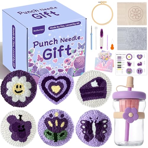 Betherioa Punch Needle Kit for Beginners with Flower Cup