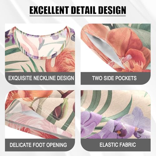 ALAZA Floral Flamingo Palm Leaves Pajamas Short Sleeve 2 Piece Sleepwear Top and Bottom Pajama Set Unisex4