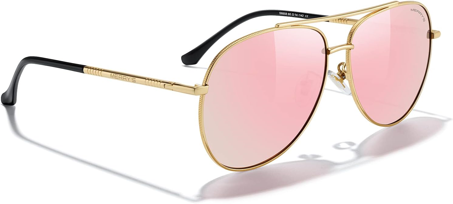 MERRY'S Aviator Sunglasses for Women Men Polarized Mirror Lens with Case - Polarized Driving Sun glasses 60 MM